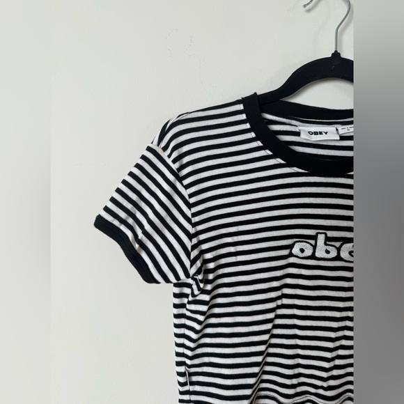 Obey Zoe Baby Ringer Black & White Stripe Tee - Picture 6 of 15